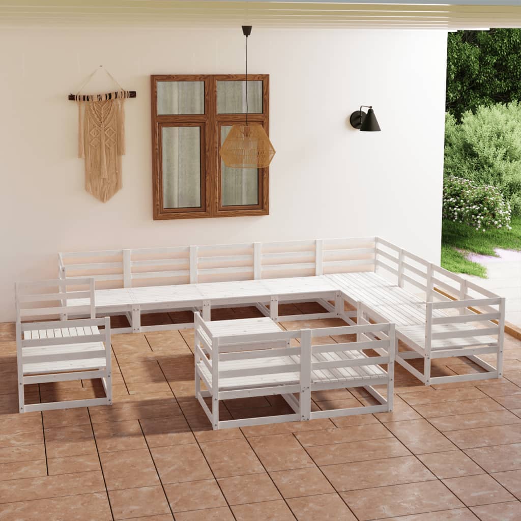 Berkfield 13 Piece Garden Lounge Set White Solid Pinewood
