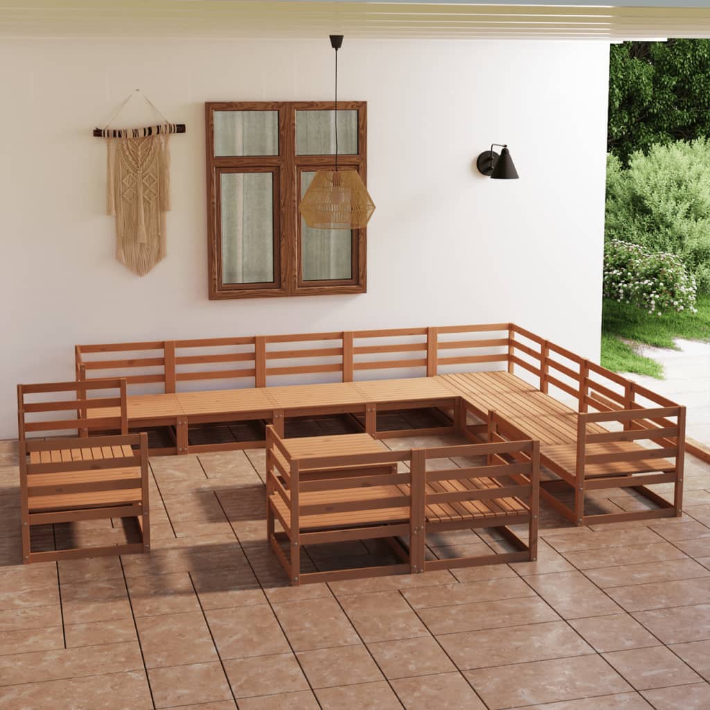 Berkfield 13 Piece Garden Lounge Set Honey Brown Solid Pinewood