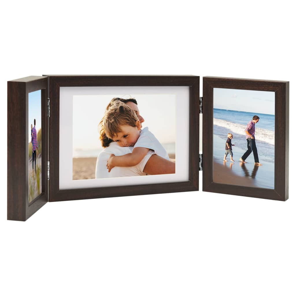 Berkfield Trifold Photo Frame Collage Dark Brown 22x15 cm+2x