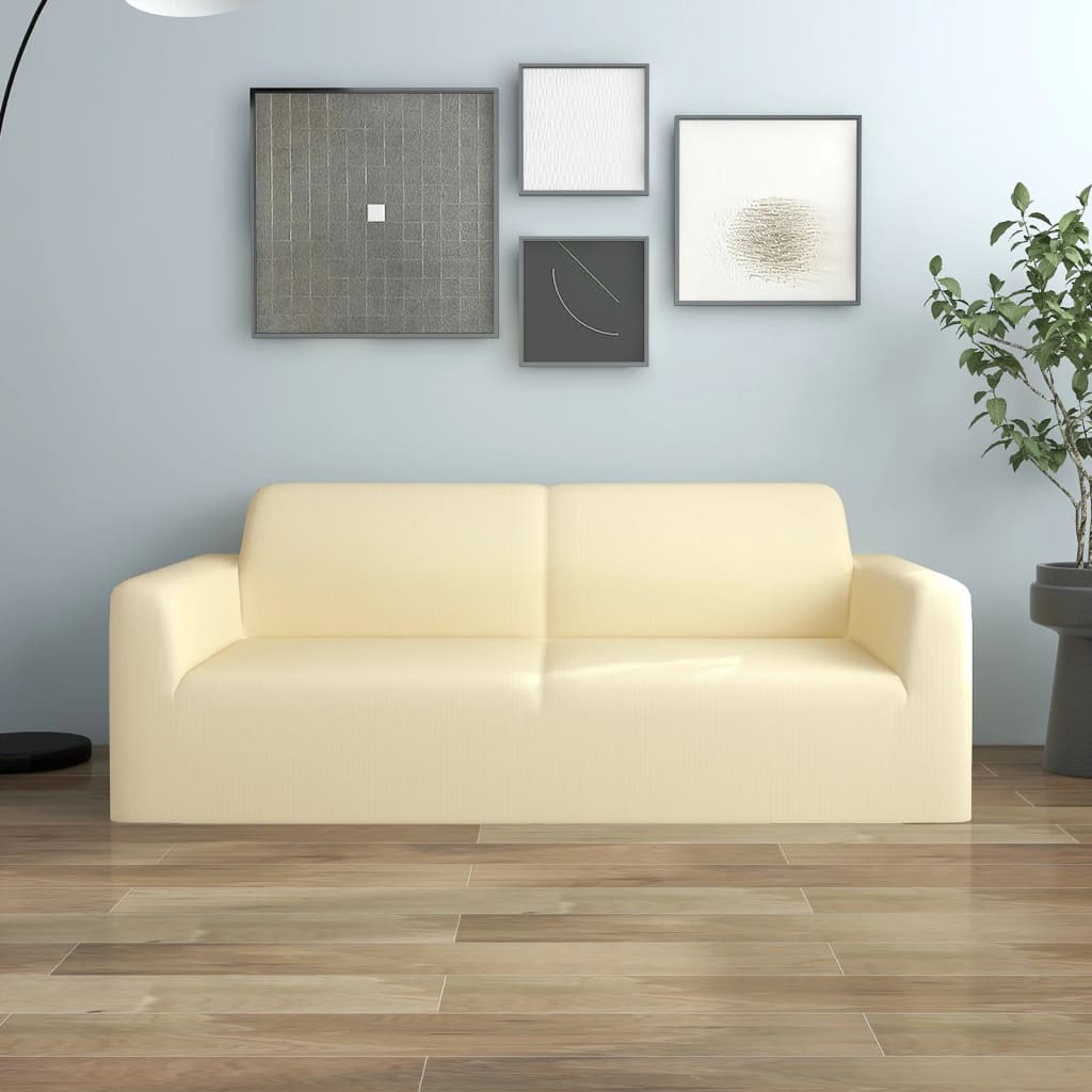 Berkfield 2-Seater Stretch Couch Slipcover Cream Polyester Jersey