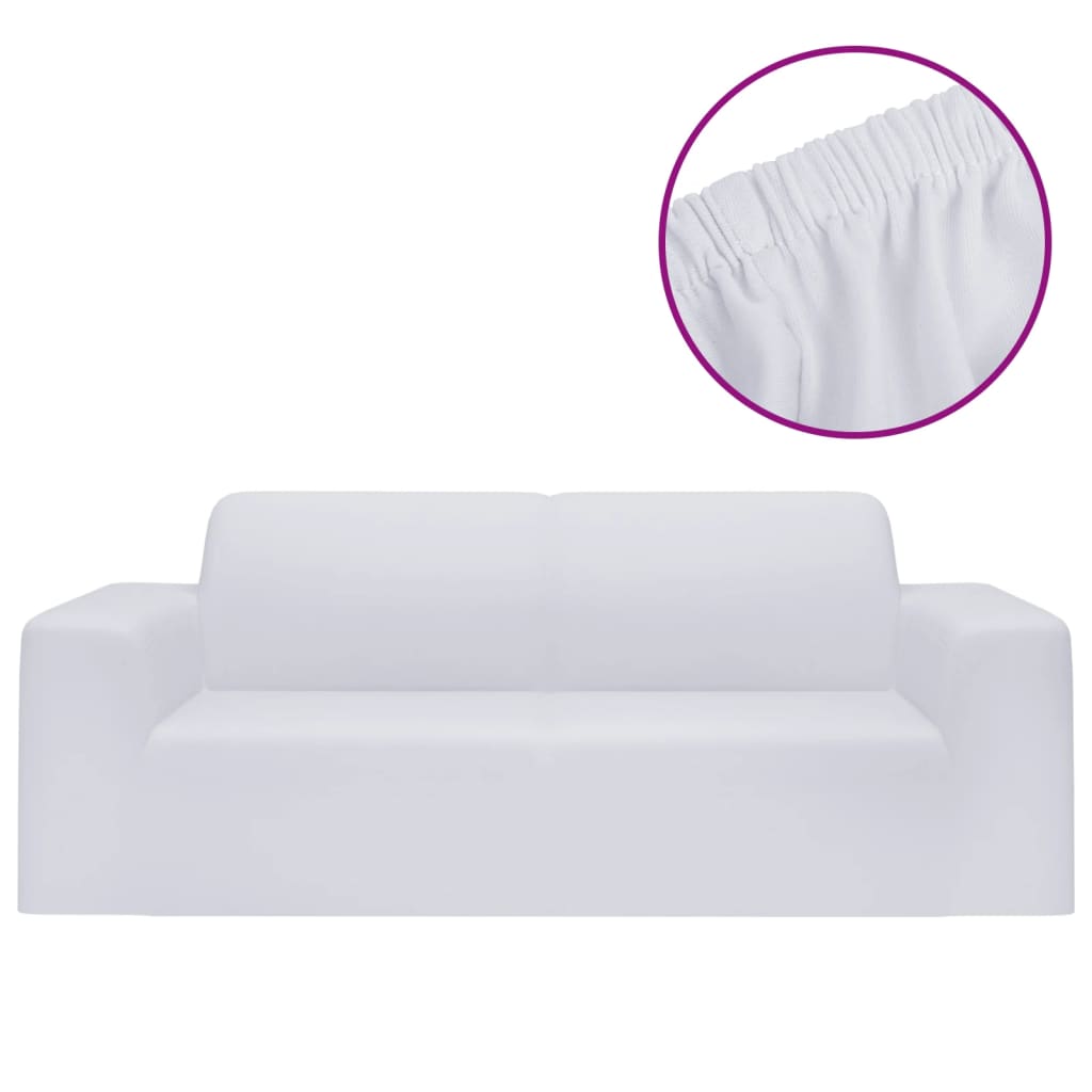 Berkfield 2-Seater Stretch Couch Slipcover White Polyester Jersey