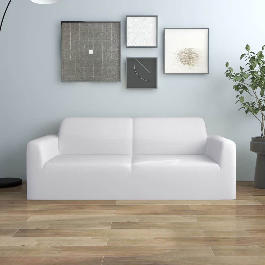 Berkfield 2-Seater Stretch Couch Slipcover White Polyester Jersey