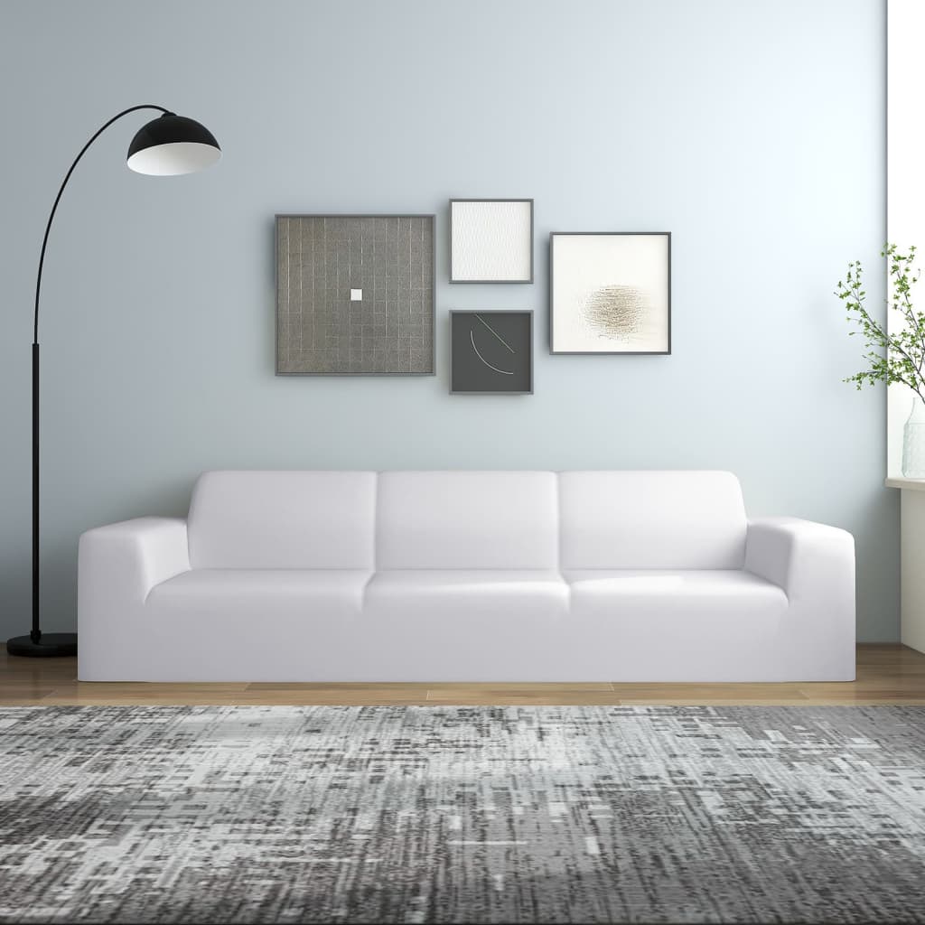 Berkfield 4-Seater Stretch Couch Slipcover White Polyester Jersey