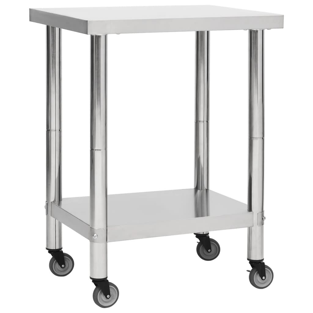 Berkfield Kitchen Work Table with Wheels 80x30x85 cm Stainless Steel