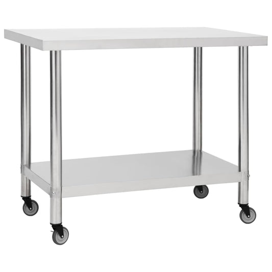 Berkfield Kitchen Work Table with Wheels 100x30x85 cm Stainless Steel