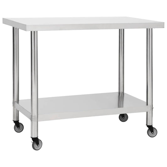 Berkfield Kitchen Work Table with Wheels 100x45x85 cm Stainless Steel