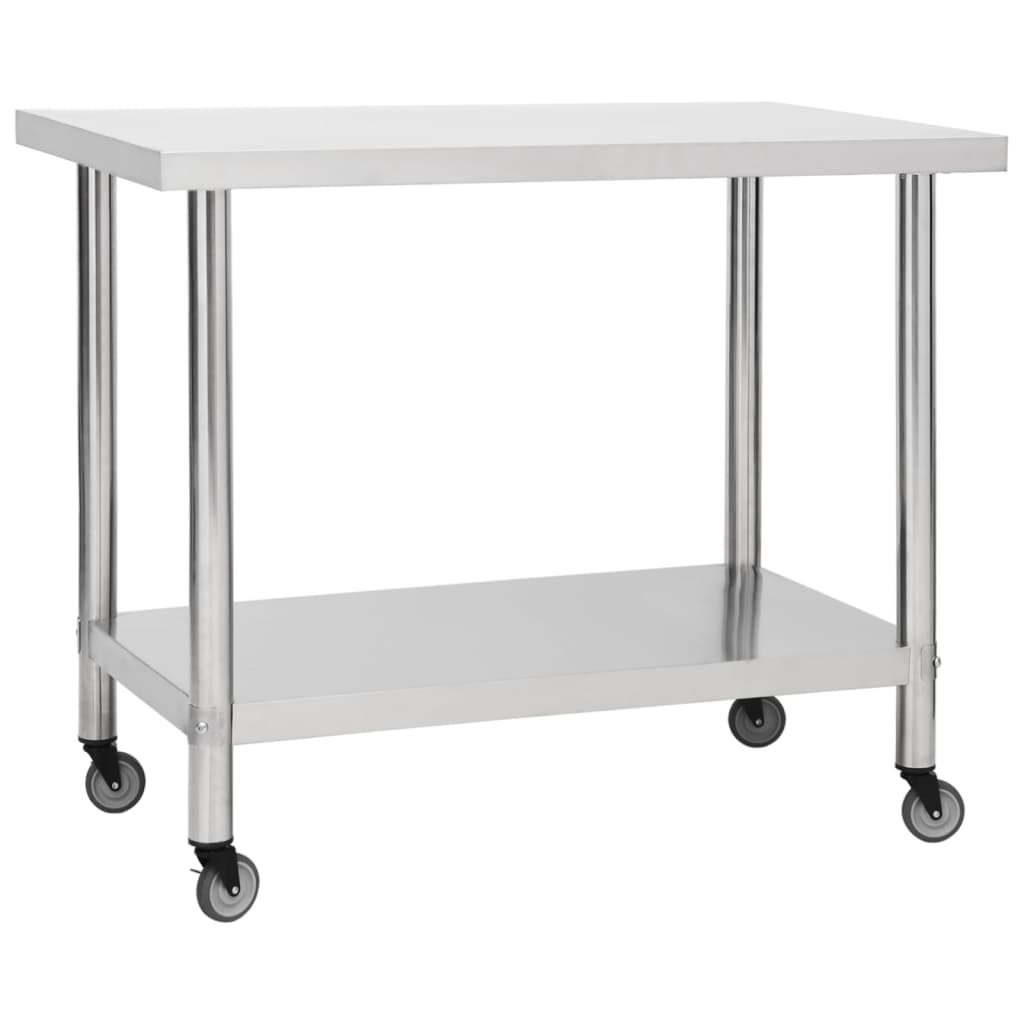 Berkfield Kitchen Work Table with Wheels 100x60x85 cm Stainless Steel