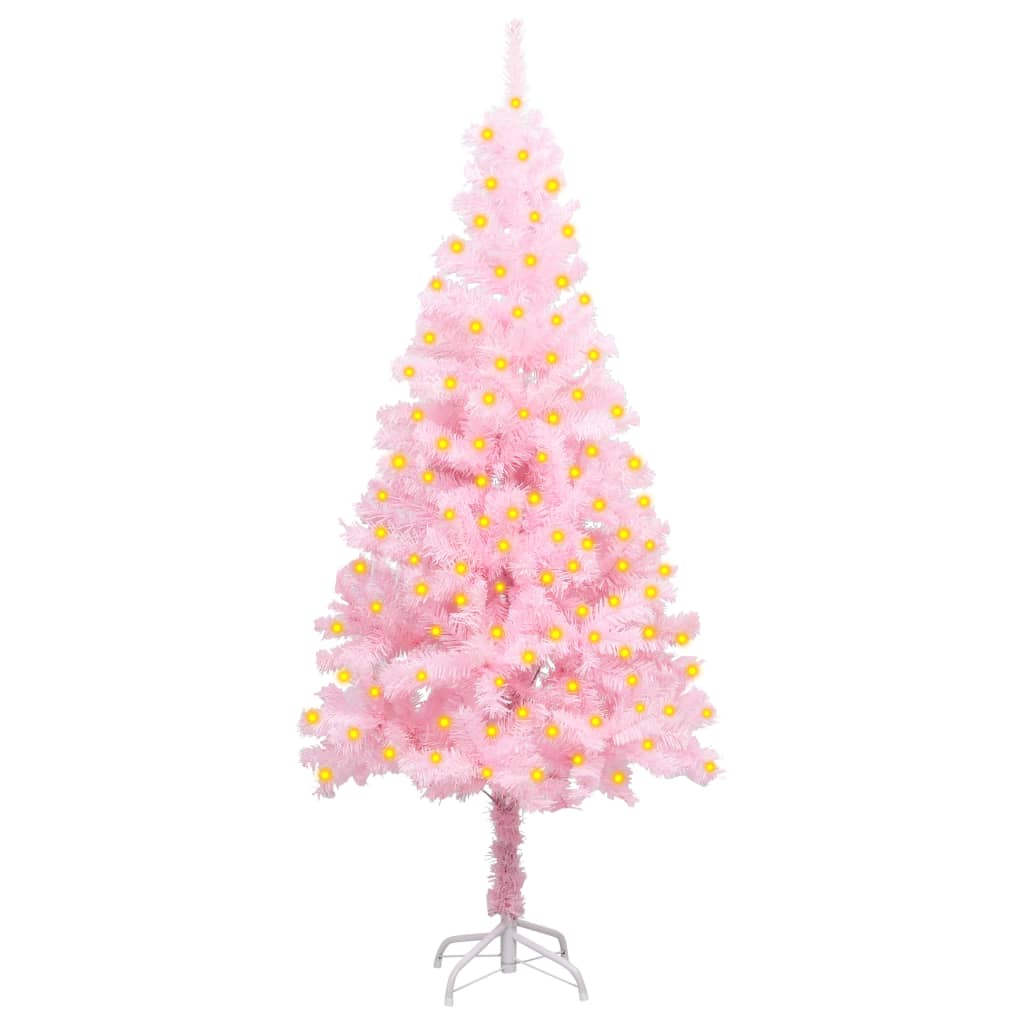 Berkfield Artificial Christmas Tree with LEDs&Stand Pink 150 cm PVC