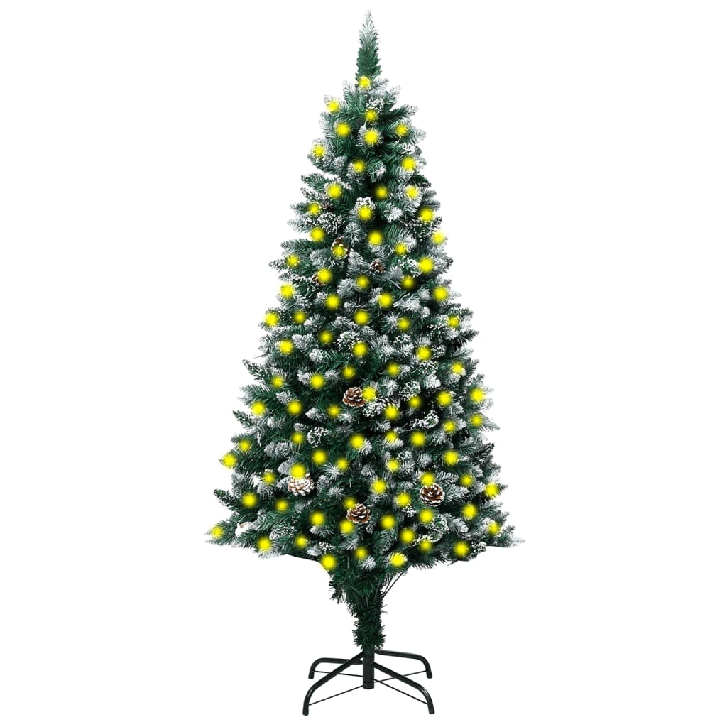 Berkfield Artificial Christmas Tree LEDs&Pine Cones&White Snow 210 cm