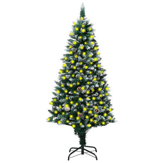 Berkfield Artificial Christmas Tree LEDs&Pine Cones&White Snow 210 cm
