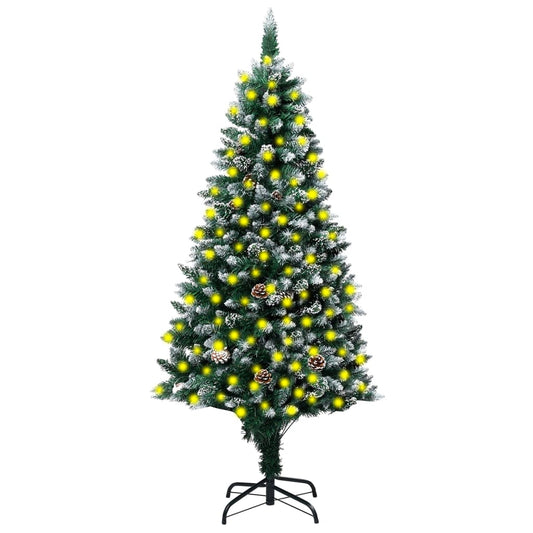 Berkfield Artificial Christmas Tree LEDs&Pine Cones&White Snow 240 cm
