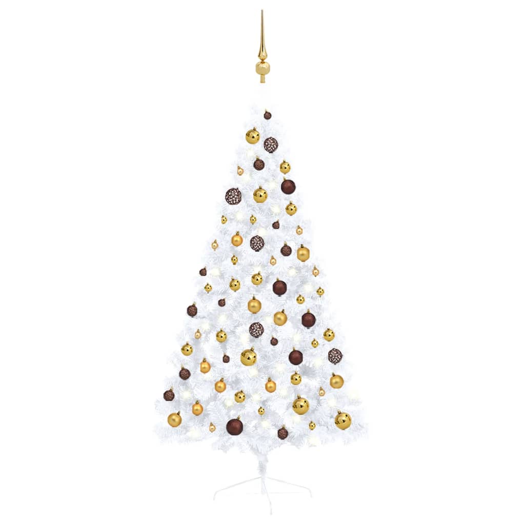Berkfield Artificial Half Christmas Tree with LEDs&Ball Set White 150 cm