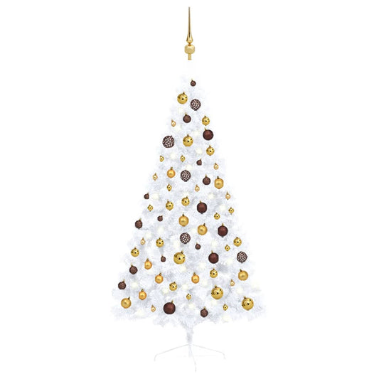 Berkfield Artificial Half Christmas Tree with LEDs&Ball Set White 150 cm