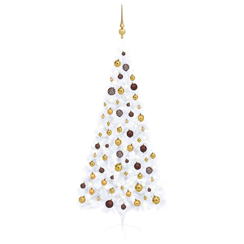 Berkfield Artificial Half Christmas Tree with LEDs&Ball Set White 180 cm