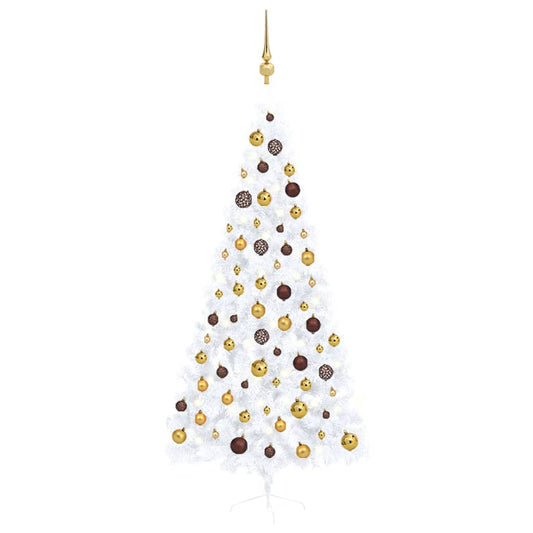 Berkfield Artificial Half Christmas Tree with LEDs&Ball Set White 210 cm