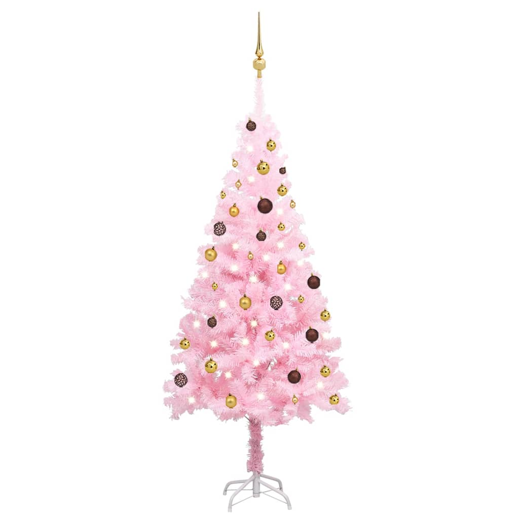 Berkfield Artificial Christmas Tree with LEDs&Ball Set Pink 180 cm PVC