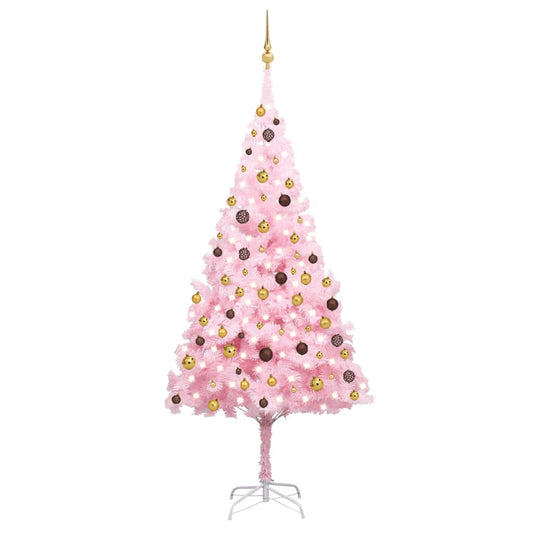 Berkfield Artificial Christmas Tree with LEDs&Ball Set Pink 240 cm PVC