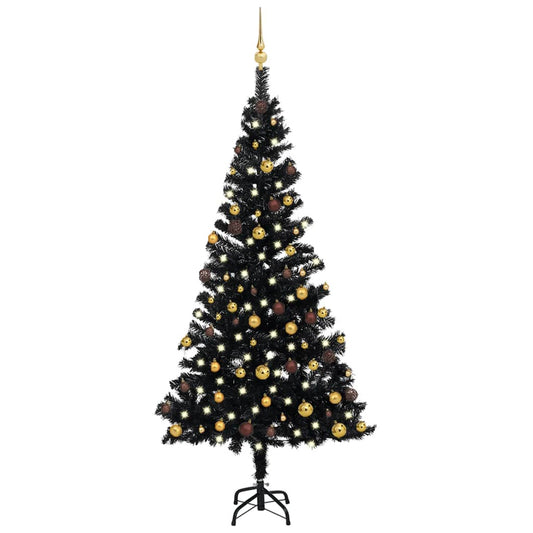 Berkfield Artificial Christmas Tree with LEDs&Ball Set Black 150 cm PVC