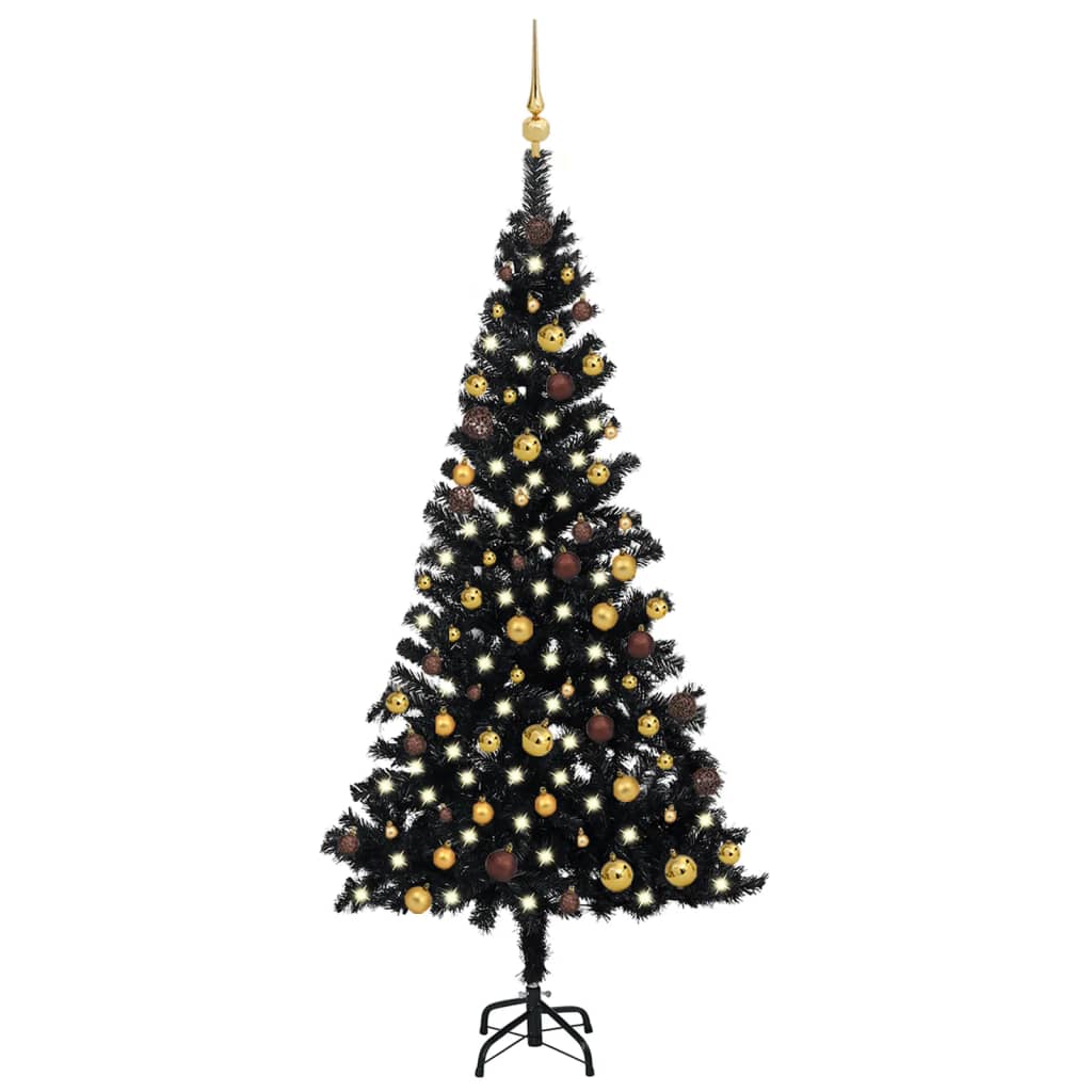 Berkfield Artificial Christmas Tree with LEDs&Ball Set Black 180 cm PVC