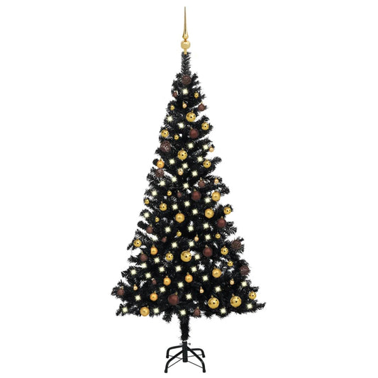 Berkfield Artificial Christmas Tree with LEDs&Ball Set Black 180 cm PVC