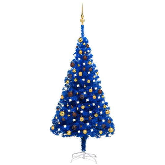 Berkfield Artificial Christmas Tree with LEDs&Ball Set Blue 150 cm PVC