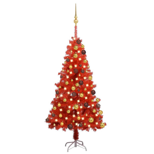 Berkfield Artificial Christmas Tree with LEDs&Ball Set Red 120 cm PVC