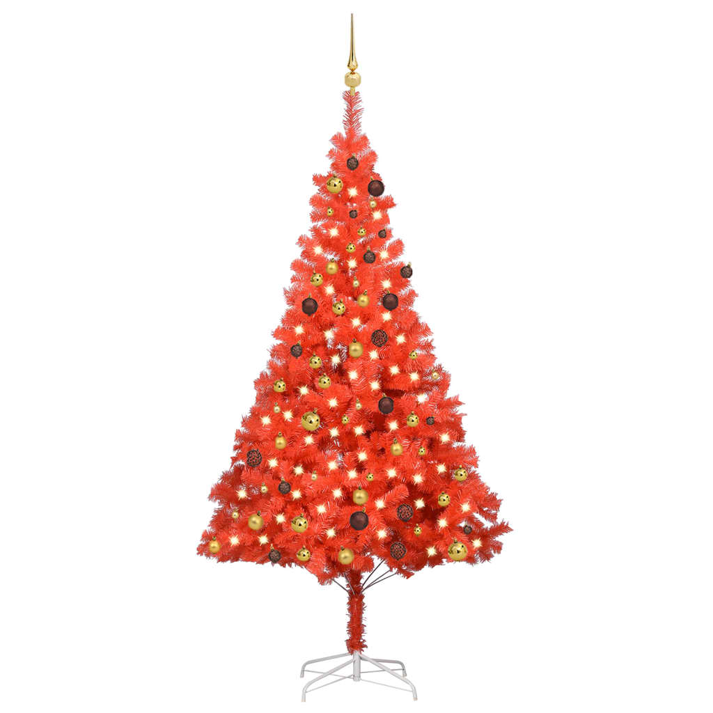 Berkfield Artificial Christmas Tree with LEDs&Ball Set Red 210 cm PVC