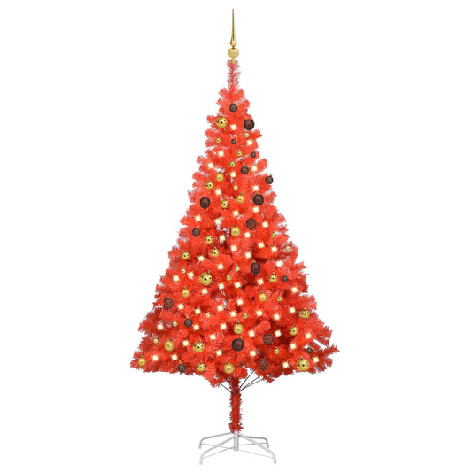 Berkfield Artificial Christmas Tree with LEDs&Ball Set Red 210 cm PVC