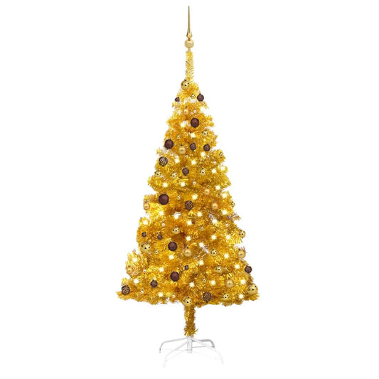 Berkfield Artificial Christmas Tree with LEDs&Ball Set Gold 180 cm PET