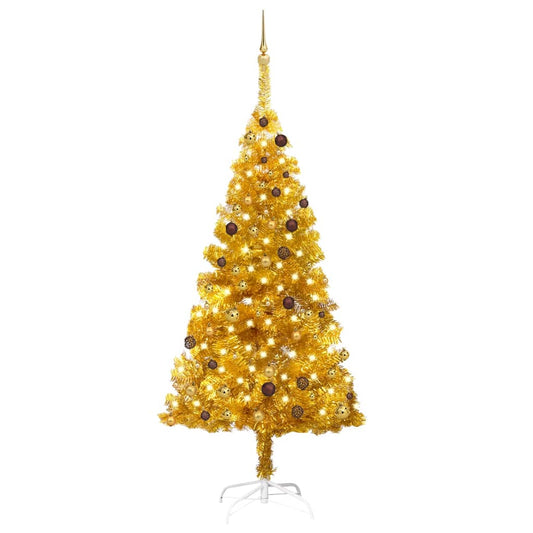 Berkfield Artificial Christmas Tree with LEDs&Ball Set Gold 210 cm PET
