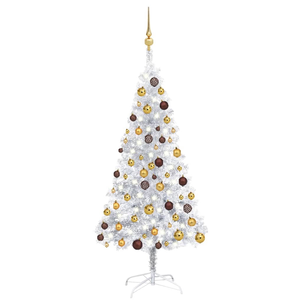 Berkfield Artificial Christmas Tree with LEDs&Ball Set Silver 120 cm PET