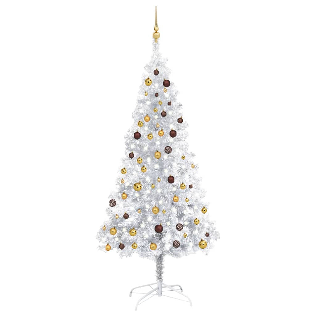 Berkfield Artificial Christmas Tree with LEDs&Ball Set Silver 210 cm PET