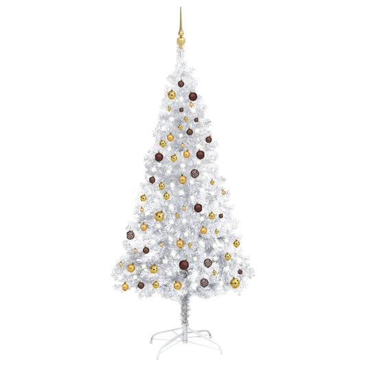 Berkfield Artificial Christmas Tree with LEDs&Ball Set Silver 210 cm PET