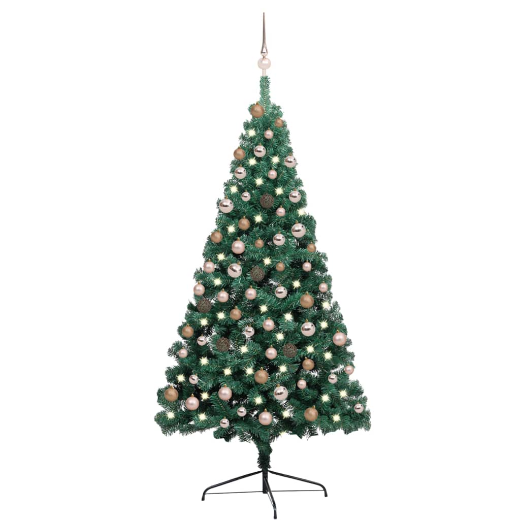 Berkfield Artificial Half Christmas Tree with LEDs&Ball Set Green 180 cm