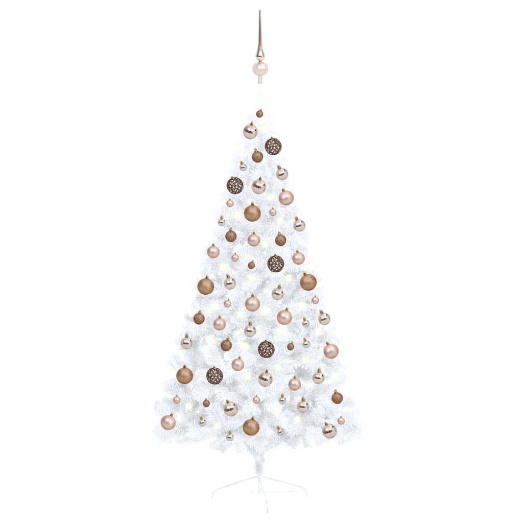 Berkfield Artificial Half Christmas Tree with LEDs&Ball Set White 150 cm