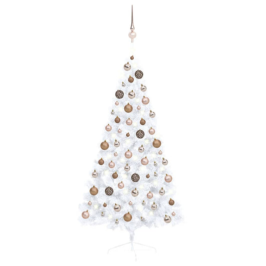 Berkfield Artificial Half Christmas Tree with LEDs&Ball Set White 150 cm