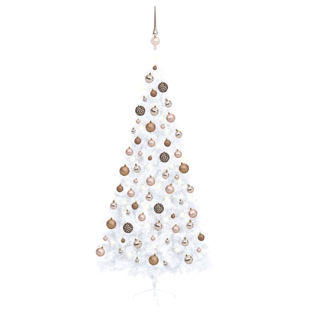 Berkfield Artificial Half Christmas Tree with LEDs&Ball Set White 210 cm