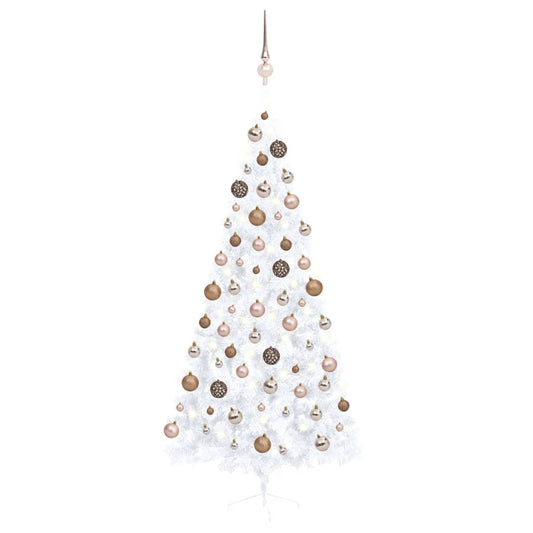 Berkfield Artificial Half Christmas Tree with LEDs&Ball Set White 210 cm