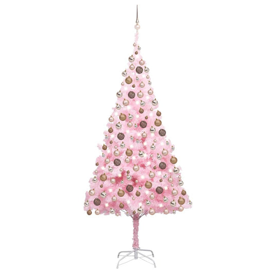 Berkfield Artificial Christmas Tree with LEDs&Ball Set Pink 210 cm PVC