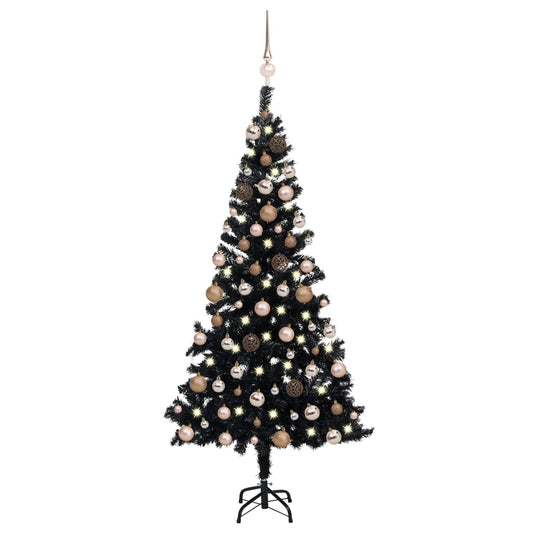 Berkfield Artificial Christmas Tree with LEDs&Ball Set Black 120 cm PVC