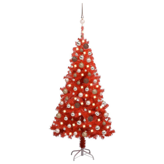 Berkfield Artificial Christmas Tree with LEDs&Ball Set Red 150 cm PVC