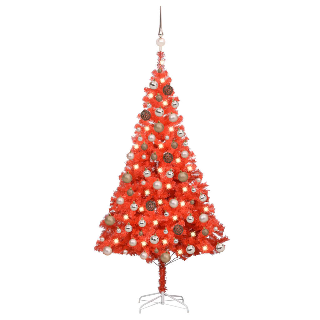 Berkfield Artificial Christmas Tree with LEDs&Ball Set Red 180 cm PVC