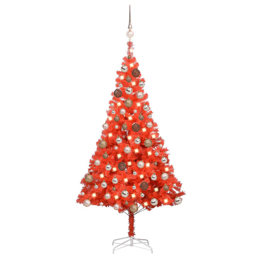 Berkfield Artificial Christmas Tree with LEDs&Ball Set Red 180 cm PVC