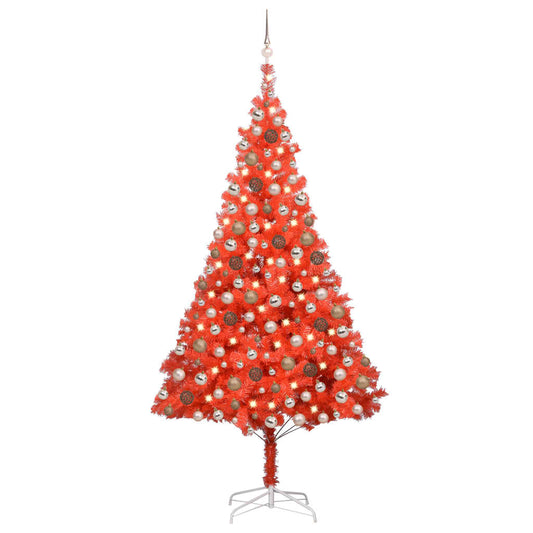 Berkfield Artificial Christmas Tree with LEDs&Ball Set Red 240 cm PVC