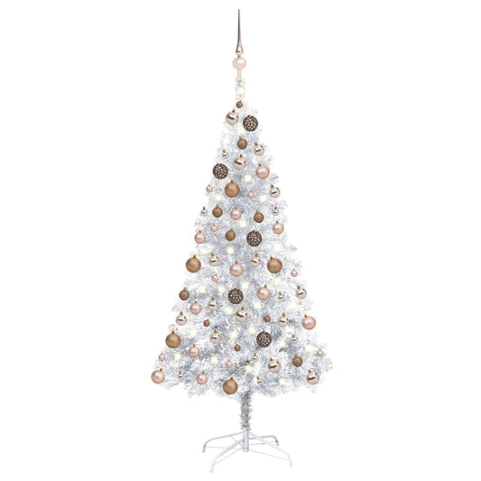 Berkfield Artificial Christmas Tree with LEDs&Ball Set Silver 150 cm PET