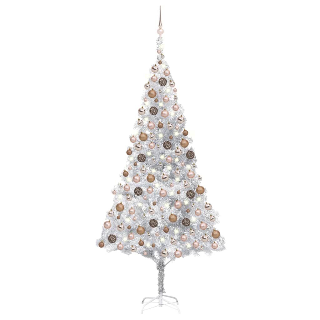 Berkfield Artificial Christmas Tree with LEDs&Ball Set Silver 210 cm PET
