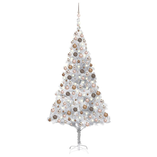 Berkfield Artificial Christmas Tree with LEDs&Ball Set Silver 210 cm PET