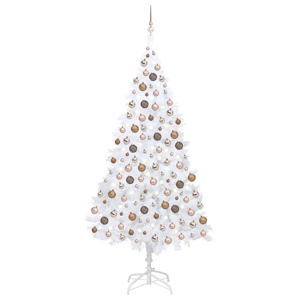 Berkfield Artificial Christmas Tree with LEDs&Ball Set White 210 cm PVC