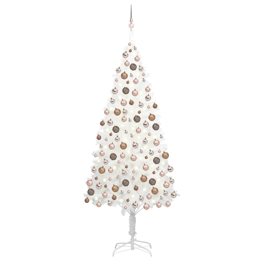 Berkfield Artificial Christmas Tree with LEDs&Ball Set White 210 cm