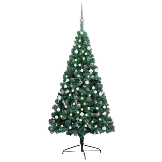Berkfield Artificial Half Christmas Tree with LEDs&Ball Set Green 180 cm